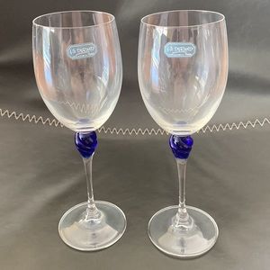 Vintage Set of 4 Cristal J.G. Durand Cobalt Blue Swirl Wine Glasses JG Crystal